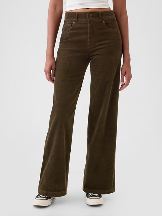 GAP Denim - GAP High Rise Corduroy Stride Wide-Leg Pants Basic Brown